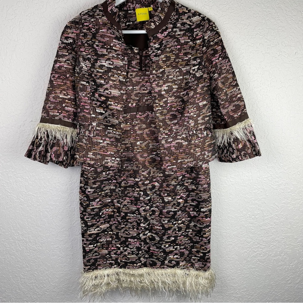AYSHA Womens 2 Leah Dress Two Piece Multicolor Tweed Jacket and Dress Set